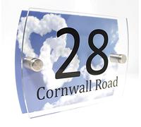 CS Printing Hearts Cloud Personalised House Number Plaque Glass Effect Acrylic Sign Door Plate Wall Display 2 Part Branded Acrylic (Hearts Cloud)