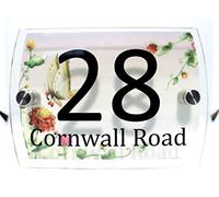 CS Printing House Number Sign Plaque Garden Glass Effect Acrylic Sign Door Plate Marble Wall Display 2 Part Branded Acrylic (Garden Butterfly)