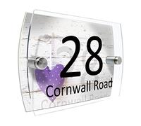 CS Printing House Number Sign Plaque Garden Glass Effect Acrylic Sign Door Plate Marble Wall Display 2 Part Branded Acrylic (Purple heart)