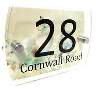 CS Printing House Number Sign Plaque Garden Glass Effect Acrylic Sign Door Plate Marble Wall Display 2 Part Branded Acrylic (Vintage Butterfly)