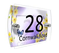 CS Printing House Number Sign Plaque Garden Glass Effect Acrylic Sign Door Plate Marble Wall Display 2 Part Acrylic (Purple Butterfly)
