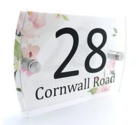CS Printing House Number Sign Plaque Garden Glass Effect Acrylic Sign Door Plate Marble Wall Display 2 Part Branded Acrylic (Pastel Flowers)