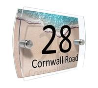 CS Printing House Number Sign Plaque Garden Glass Effect Acrylic Sign Door Plate Marble Wall Display 2 Part Branded Acrylic (Ocean beach)