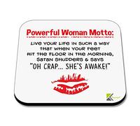CS014 Powerful Woman Motto Novelty Funny Coffee Tea Drink Gift Glossy Sassy Quote MDF Wooden Coaster | Gifts for Her, Friend, Mum, Colleague | Feminist Birthday & Leaving Present