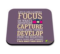 CS024 Life is like a camera Novelty Funny Coffee Tea Drink Gift Glossy MDF Wooden Coaster | Gifts for Photographer, Friend, Men, Women - Positive Wooden Drink Mat - New Beginnings & Desk Decor