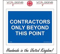 CS048 Contractors Only Beyond This Point Sign Builder site Keep Out Danger 200mm x 150mm Sticker/Sav - White Background