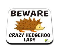 CS053 Beware Crazy Hedgehog ladyNovelty Funny Coffee Tea Drink Gift Glossy MDF Wooden Coaster