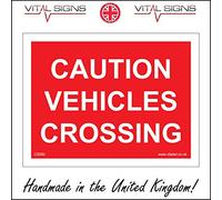 CS082 Caution Vehicles Crossing SIGN traffic road moving plant construction mud 300mm x 200mm Dibond/Composite Aluminium