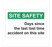CS102 Site Safety Days Since The Last Lost Time Accident On This Site Sign 150mm x 100mm Sticker/Sav - White Background