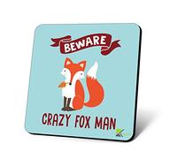 CS1025 Beware Crazy Fox Man Novelty Funny Coffee Tea Drink Christmas Gift Glossy MDF Wooden Coaster