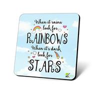 CS1052 When it Rains Look for Rainbows Novelty Funny Coffee Tea Drink Christmas Gift Glossy MDF Wooden Coaster