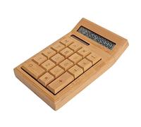 CS19 Solar Calculator Solar Battery Dual Power 12 Digit LCD Display 18 Buttons Bamboo Desktop Calculator For Office Business Student Store Mall Daily And Home Use
