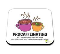 CS233 Defination procaffeinating Novelty Funny Coffee Tea Drink Gift Glossy MDF Wooden Coaster | Humorous Gift for Colleague, Office Worker, Friend - Desk Accessory