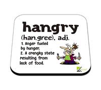 CS447 Defination Hangry Novelty Funny Coffee Tea Drink Gift Glossy MDF Wooden Coaster | Gifts for Men, Women, Friend, Foodie