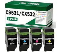 CS531 CX532 Toner Cartridge 75M10K0 75M10C0 75M10M0 75M10Y0 Compatible for Lexmark CS531 CS531dw CX532 CX532adwe CS632 CS632dwe CX635 CX635adwe Printer (4 Pack)