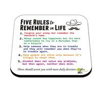CS597 Five rules to remember in life Novelty Funny Coffee Tea Drink Gift Glossy MDF Wooden Coaster | Gifts for Dad, Him, Colleague - Sarcastic Wooden Drink Mat - Birthday, Fathers Day & Gag Gift