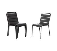 Bolero Slatted Steel Side Chairs Set (Pack of 4), Grey, Seat Height: 450 mm, Rust-Resistant Indoor Outdoor Chairs, Patio Chairs, Industrial Style Dining Chairs, CS727