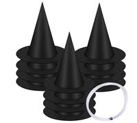 Csafyrt 12Pcs Witch Hat Hanging Halloween Witch Hats Foldable Wizard Hat with 1 Roll Nylon Cord Reusable Black Floating Decor for Yard Porch Ceiling Halloween Decorations