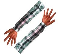 Csafyrt 2PCS Halloween Hands 21 Inch Severed Arm with Plaid Cloth Sleeve Scary Realistic Halloween Body Parts for Haunted House Party Decor, Style 2