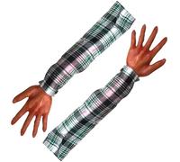 Csafyrt 2PCS Halloween Hands 21 Inch Severed Arm with Plaid Cloth Sleeve Scary Realistic Halloween Body Parts for Haunted House Party Decor, Style 2