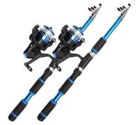 Csafyrt 2PCS Telescopic Fishing Rod and Reel Combos, 6ft Fiberglass Telescopic Rod with Spinning Reel, Non Slip Fishing Pole for Travel Saltwater Freshwater, Blue