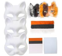 Csafyrt 3Set Therian Mask Kit with Felt Fabric Eye Mesh False Wool Half Face Cat Mask Elastic Funny DIY Furry for Halloween Makeup Role-Playing Cosplay Party Decoration