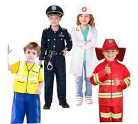 Csafyrt 4 Sets Halloween Costumes for Kids, Funny Kids Costumes Construction Worker, Police, Firefighter, Doctor for Boys Girls Pretend Role Accessories