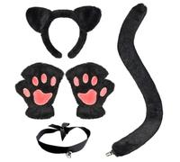 Csafyrt 5Pcs/Set Cat Costume Black Cat Ears and Tail Set with Claw Gloves & Collar for Adults and Kids for Halloween, Anime Cosplay, Party Costumes