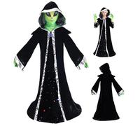 Csafyrt Alien Costume Kids Halloween Alien Outfit Includes Hooded Robe, Gloves ＆ Mask, Halloween Costumes for Kids 7-9 Pretend Play, Cosplay, Carnival ＆ Decorations M