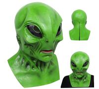 Csafyrt Alien Mask with Big Eyes Creepy Scary Xenomorph Halloween Mask Full Head Realistic Latex Extraterrestrial Biological Horror with Ventilation Holes for Cosplay Party Prank (Green)