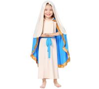 Csafyrt Biblical Costumes for Girls, Christmas Virgin Mary Costume Includes Skirt with Cape, White Headscarf and Belt, Religious Saint Costumes for Cosplay, M