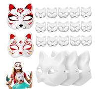 Csafyrt Cat Masks to Paint 20Pcs DIY White Cat Mask Cute Realistic Therian Mask Decorative Half Face Animal for Halloween Masquerade Cosplay Party
