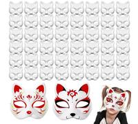 Csafyrt Cat Masks to Paint 30Pcs DIY White Cat Mask Cute Realistic Therian Mask Decorative Half Face Animal