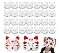 Csafyrt Cat Masks to Paint 30Pcs DIY White Cat Mask Cute Realistic Therian Mask Decorative Half Face Animal for Halloween Masquerade Cosplay Party