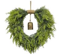 Csafyrt Christmas Wreath for Front Door, 20" Heart Shape Greenery Christmas Door Wreath with Nostalgic Bells for Wall, Windows, Home, Party Decorations