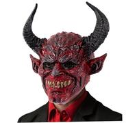 Csafyrt Devil Mask Scary Realistic Full Face Demon Mask with Ox Horn for Halloween, Masquerade, Cosplay Props, 13.4x14.6 inch