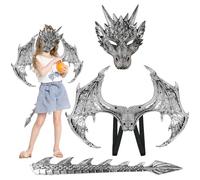 Csafyrt Dragon Costume for Kids Halloween Dragon Costume with Mask, Tail & Wing Rubber Dress Up Cosplay for Party Masquerade