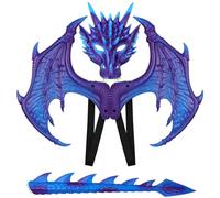 Csafyrt Dragon Costume for Kids Halloween Dragon Costume with Mask, Tail & Wing Rubber Dress Up Cosplay for Party Masquerade (Style 2)