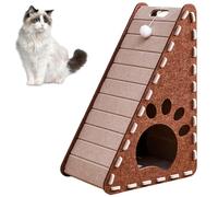 Csafyrt Felt Cat Scratcher 12x16x24 Triangular Cat Scratcher with Plush Ball & Inner Bed Non-Shedding Scratch-Resistant Kitten Scratching Board for Indoor, Camel and Grey