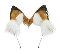 Csafyrt Fox Ear, 8.7x7.5 Inch Soft Furry Ears, Portable Faux Fur Therian Ears, Adjustable Wolf Cat Ears Headband for Party Cosplay Costume Accessories, Camel White