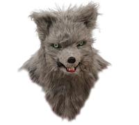 Csafyrt Fox Mask Spooky Realistic Fox Furry Head Full Head Halloween Mask with Movable Jaw Breathable for Haolloween Costume Grey