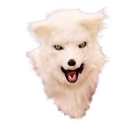 Csafyrt Fox Mask Spooky Realistic Fox Furry Head Full Head Halloween Mask with Movable Jaw Breathable for Haolloween Costume White