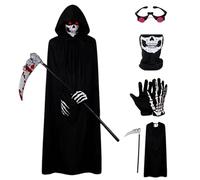 Csafyrt Grim Reaper Costume 5Pcs/Set for Kid-Small Glowing Eyes Cosplay Outfits for Kids Black Scary Halloween Costumes for Halloween Costume Parties, Cosplay Parties