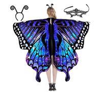 Csafyrt Moth Costume, Colorful Halloween Butterfly Costume, Moth Cape Shawl with Headband & Lace Mask for Halloween Party Adults