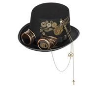 Csafyrt Steampunk Top Hats, Gothic Steampunk Costume Hat, Unisex Vintage Halloween Hat with Goggles for Themed Party