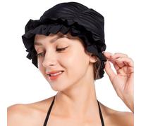 Csafyrt Swim Cap, Elastic Breathable Swim Turban with Ruffled Edges, Nylon Curved Waterproof Cap for Women