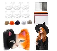 Csafyrt Therian Mask Kit Realistic Blank Half Face Cat Mask with Felt Fabric Sheet, Plush Faux Furs & Eye Mesh Decorative Animal Costume for Masquerade, Cosplay Party