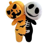 Csafyrt Voodoo Dolls, 9.8 In Luminous Pumpkin Skull Halloween Plush Toy, Creepy Soft Stuffed Dual Head Glow in the Dark Skeleton & Pumpkin Plush for Kids Boys Girls and Adults