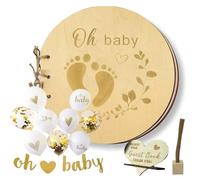 CSARPECT Baby Shower guestbook, Photo Album wishes- alternative baby scrapbook Album Memory wooden 30 pages with Sign Framed, for The Baby and Advice, Shower Christening decor