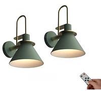 CSBH Green Wall Lights Set of Two Battery Operated with Remote Timer,Mid Century Modern Wall Sconce Vintage Industrial Led Wall Sconces Lighting Fixture for Farmhouse Bedroom Kitchen Loft Wall Decor